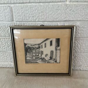 ART DECO Architectural Etching Village Scene Bollendorf Germany 6.5x7